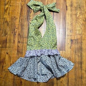 ANNA OCTOBER Women's Floral Halter Top Mini Dress Ruffle Open Back Bow Detail XS